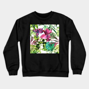 Seamless tropical flower, plant and leaf pattern background Crewneck Sweatshirt